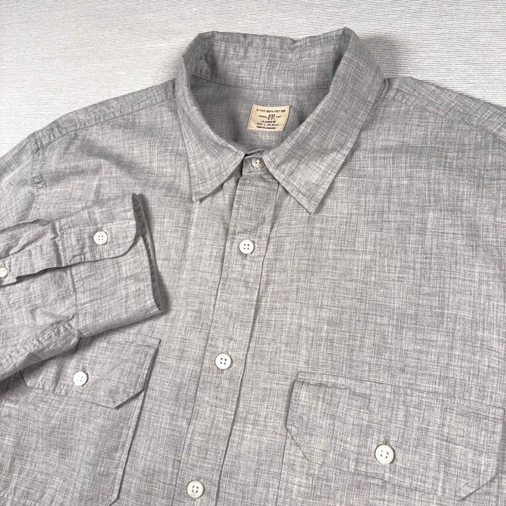 J Crew 2-Ply Shirt Mens Size L Gray Cotton Long Sleeve Button Up